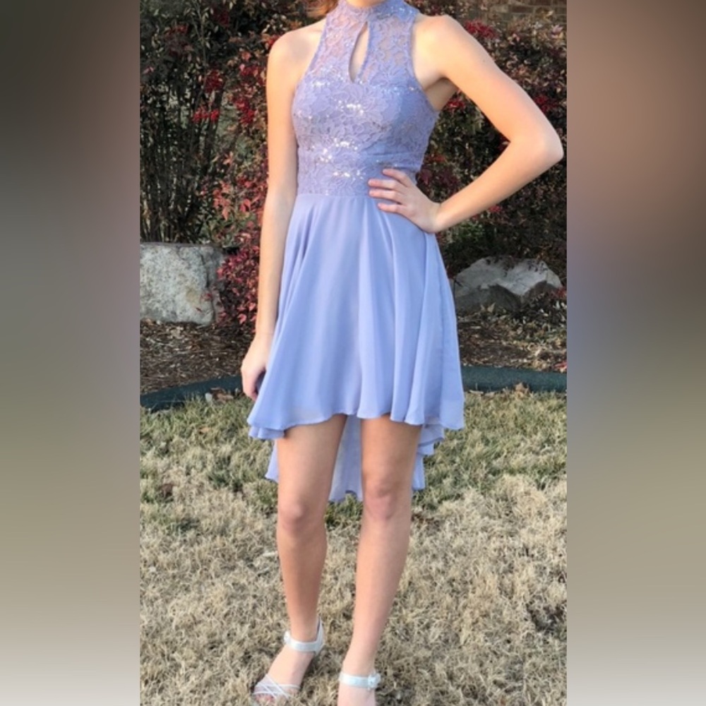 Xtraordinary Lavender High-Low Dress semi formal halter knee size 7